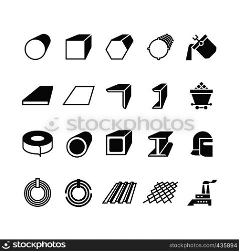 Steel pipe and roll steel metal product vector icons. Profile and bar, roll and pipe steel for construction illustration. Steel pipe and roll steel metal product vector icons