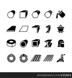 Steel pipe and roll steel metal product vector icons. Profile and bar, roll and pipe steel for construction illustration. Steel pipe and roll steel metal product vector icons