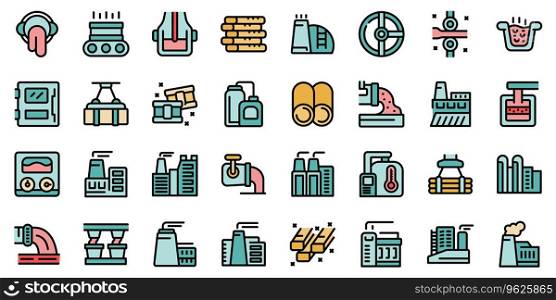 Steel Plant icons set outline vector. Power pipe. Work product thin line color flat on white. Steel Plant icons set vector flat