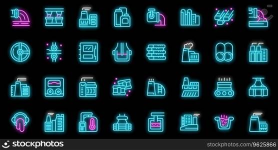 Steel Plant icons set outline vector. Power pipe. Work product neon color on black. Steel Plant icons set vector neon