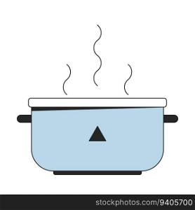 Steel pot with boiling water flat line color isolated vector object. Kitchen utensil. Editable clip art image on white background. Simple outline cartoon spot illustration for web design. Steel pot with boiling water flat line color isolated vector object
