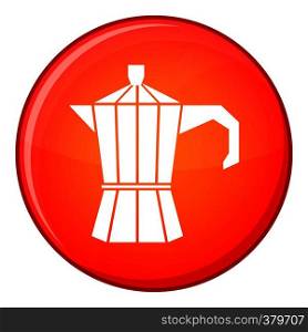 Steel retro coffee pot icon in red circle isolated on white background vector illustration. Steel retro coffee pot icon, flat style