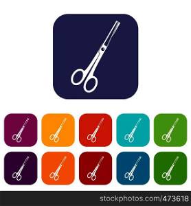 Steel scissors icons set vector illustration in flat style In colors red, blue, green and other. Steel scissors icons set flat
