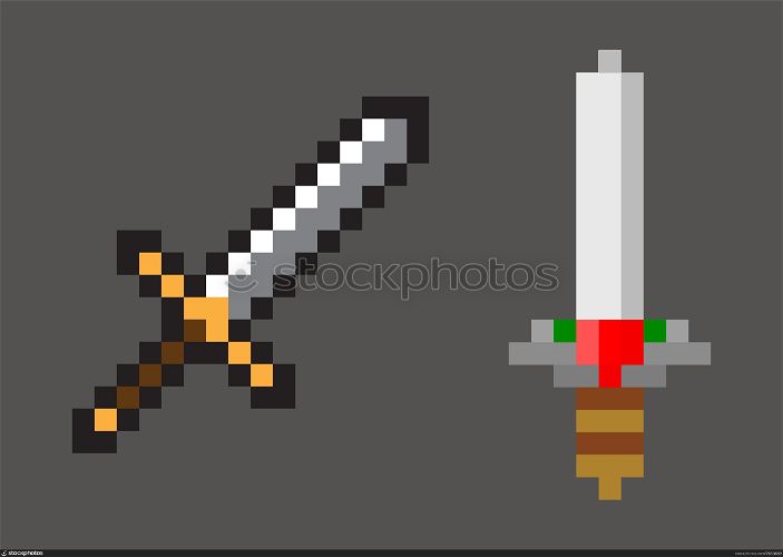 Steel set on grey, medieval equipment of pixel game, military metal symbol in flat design style, mosaic knife, blade object, squared weapon vector. Pixel Game, Mosaic Falchion, Blade Sign Vector