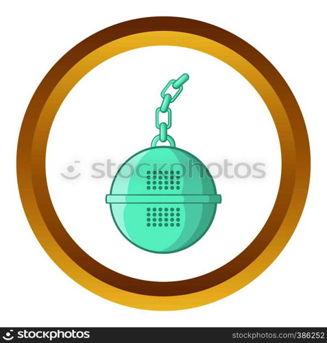 Steel strainer vector icon in golden circle, cartoon style isolated on white background. Steel strainer vector icon