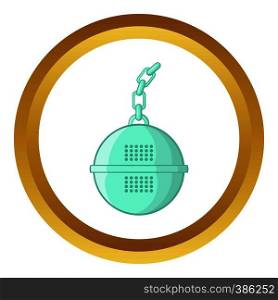 Steel strainer vector icon in golden circle, cartoon style isolated on white background. Steel strainer vector icon