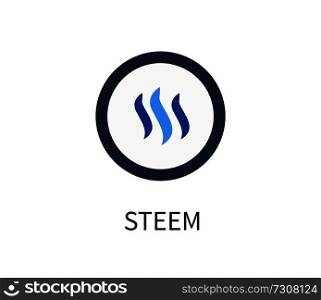 Steem cryptocurrency icon, system of internet banking and dealing with money, symbol and headline, vector illustration isolated on white background. Steem Cryptocurrency Icon Vector Illustration