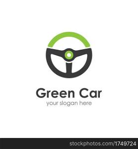 Steering wheel green car logo vector flat design