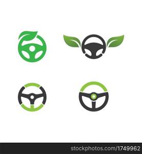 Steering wheel green car logo vector flat design