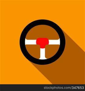 Steering wheel icon in flat style on a yellow background. Steering wheel icon in flat style