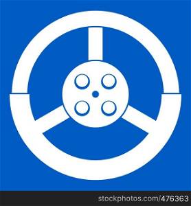 Steering wheel icon white isolated on blue background vector illustration. Steering wheel icon white