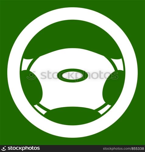 Steering, wheel icon white isolated on green background. Vector illustration. Steering, wheel icon green
