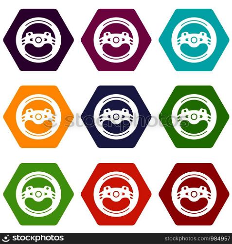 Steering wheel icons 9 set coloful isolated on white for web. Steering wheel icons set 9 vector