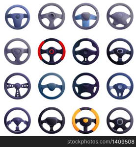 Steering wheel icons set. Cartoon set of steering wheel vector icons for web design. Steering wheel icons set, cartoon style