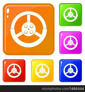 Steering wheel icons set collection vector 6 color isolated on white background. Steering wheel icons set vector color