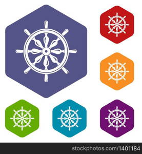 Steering wheel icons vector colorful hexahedron set collection isolated on white. Steering wheel icons vector hexahedron