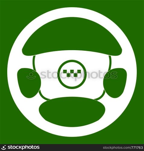 Steering wheel of taxi icon white isolated on green background. Vector illustration. Steering wheel of taxi icon green