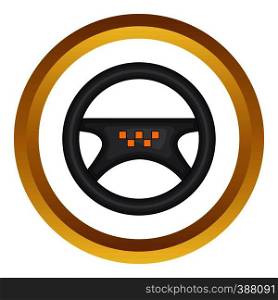 Steering wheel of taxi vector icon in golden circle, cartoon style isolated on white background. Steering wheel of taxi vector icon