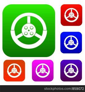 Steering wheel set icon color in flat style isolated on white. Collection sings vector illustration. Steering wheel set color collection