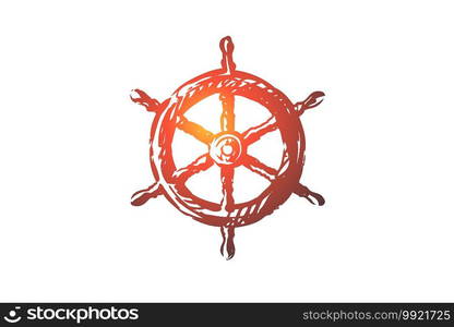 Steering, wheel, ship, nautical, sea concept. Hand drawn steering wheel of ship concept sketch. Isolated vector illustration.. Steering, wheel, ship, nautical, sea concept. Hand drawn isolated vector.