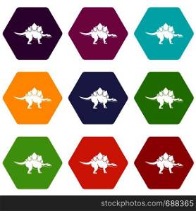 Stegosaurus dinosaur icon set many color hexahedron isolated on white vector illustration. Stegosaurus dinosaur icon set color hexahedron