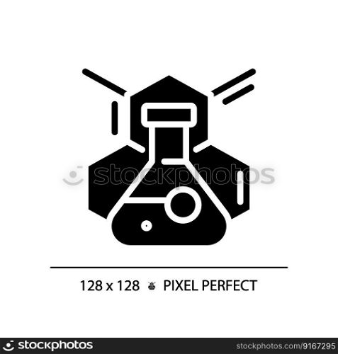 STEM activities pixel perfect black glyph icon. Interesting experiments at lessons. Motivate students to learn more. Silhouette symbol on white space. Solid pictogram. Vector isolated illustration. STEM activities pixel perfect black glyph icon