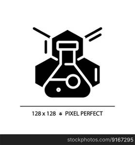 STEM activities pixel perfect black glyph icon. Interesting experiments at lessons. Motivate students to learn more. Silhouette symbol on white space. Solid pictogram. Vector isolated illustration. STEM activities pixel perfect black glyph icon