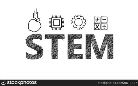 Stem. Education Approach. Concept Education. Is a Framework for Education Across the Disciplines. Science Technology Engineering Mathematics.freehand text Illustration isolatedon white background