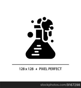 STEM in chemistry pixel perfect black glyph icon. Study material conditions. Innovative method. Education system. Silhouette symbol on white space. Solid pictogram. Vector isolated illustration. STEM in chemistry pixel perfect black glyph icon