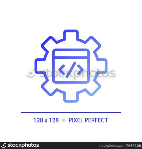 STEM in coding in pixel perfect gradient linear vector icon. App development studying process. Programming courses. Thin line color symbol. Modern style pictogram. Vector isolated outline drawing. STEM in coding in pixel perfect gradient linear vector icon