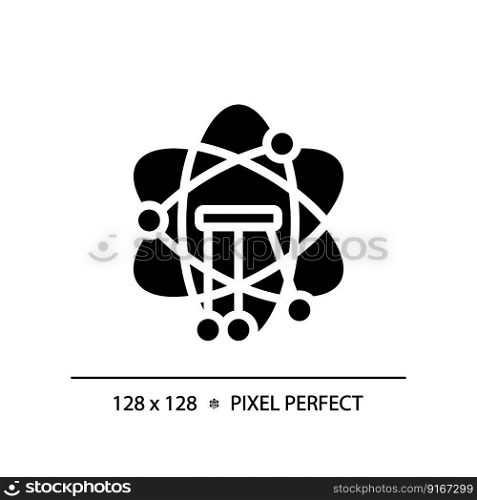 STEM in physics pixel perfect black glyph icon. Subject learning with interest. Student motivation. Education. Silhouette symbol on white space. Solid pictogram. Vector isolated illustration. STEM in physics pixel perfect black glyph icon