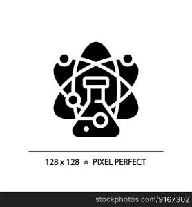 STEM in science pixel perfect black glyph icon. Data mining technology in education. Researching methods for students. Silhouette symbol on white space. Solid pictogram. Vector isolated illustration. STEM in science pixel perfect black glyph icon