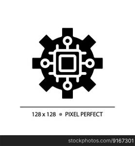 STEM in technology pixel perfect black glyph icon. Computing systems development. Digitization of education processes. Silhouette symbol on white space. Solid pictogram. Vector isolated illustration. STEM in technology pixel perfect black glyph icon