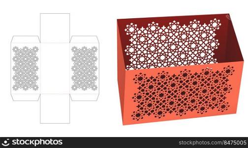 stenci≤d packaging box die cut template and 3D mockup