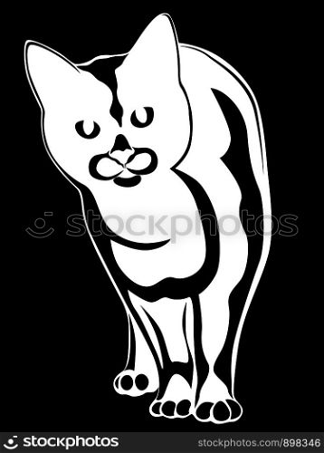 Stencil of abstract cat, black vector hand drawing on the white background