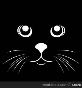 Stencil of abstract funny cat's muzzle, black vector hand drawing on the white background