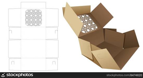 stenciled packaging box die cut template and 3D mockup