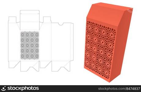 stenciled packaging box die cut template and 3D mockup