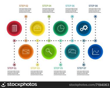 Step chart. Info process diagram, timeline with milestones. Workflow presentation infographic with options vector business graphic template. Step chart. Info process diagram, timeline with milestones. Workflow presentation infographic with options vector business template