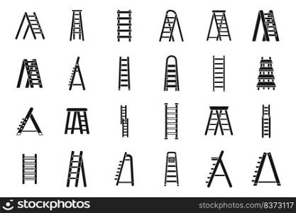 Step ladder icons set simple vector. Home metal. Stairway wooden. Step ladder icons set simple vector. Home metal