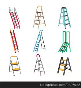 step ladder set cartoon. work up, repair metal, success stairs step ladder sign. isolated symbol vector illustration. step ladder set cartoon vector illustration