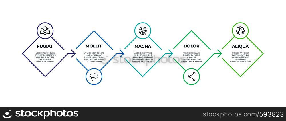 Step line infographic. 5 step square presentation graphic, business productivity timeline elements. Vector modern options flow milestone infographic. Step line infographic. 5 step square presentation graphic, business productivity timeline elements. Vector flow milestone infographic