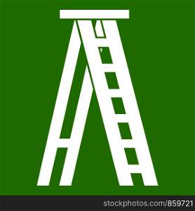 Stepladder icon white isolated on green background. Vector illustration. Stepladder icon green