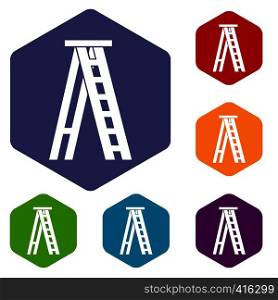 Stepladder icons set rhombus in different colors isolated on white background. Stepladder icons set
