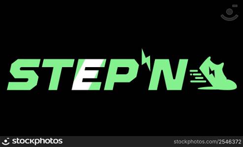 STEPN company logo icon isolated on black background. Web3 running app with fun game and social elements with Move to Earn concept. Vector illustration.. STEPN company logo icon isolated on black background. Web3 running app with fun game and social elements with Move to Earn concept.