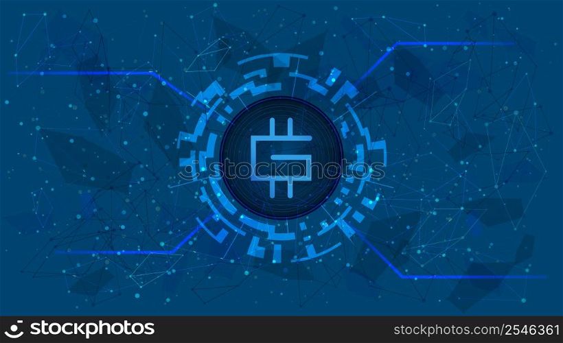 Stepn GMT token symbol in digital circle with futuristic cryptocurrency theme on blue background. Cryptocurrency coin icon for banner or news. Vector illustration.. Stepn GMT token symbol in digital circle with futuristic cryptocurrency theme on blue background. Cryptocurrency coin icon for banner or news.