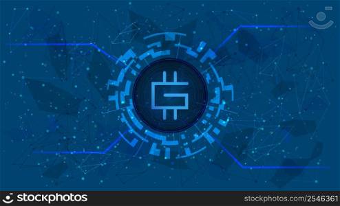 Stepn GMT token symbol in digital circle with futuristic cryptocurrency theme on blue background. Cryptocurrency coin icon for banner or news. Vector illustration.. Stepn GMT token symbol in digital circle with futuristic cryptocurrency theme on blue background. Cryptocurrency coin icon for banner or news.