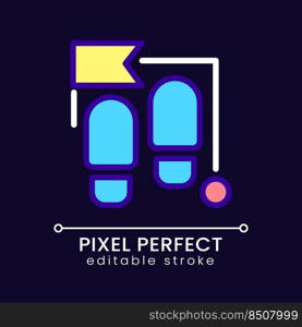 Steps pixel perfect RGB color icon for dark theme. Business process stages. Career development and growth. Simple filled line drawing on night mode background. Editable stroke. Poppins font used. Steps pixel perfect RGB color icon for dark theme