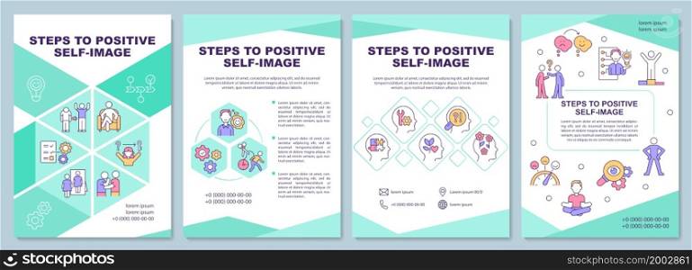 Steps to positive self-image brochure template. Self-acceptance. Flyer, booklet, leaflet print, cover design with linear icons. Vector layouts for presentation, annual reports, advertisement pages. Steps to positive self-image brochure template