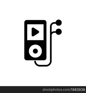 Stereo MP3 Music Player with Headphones. Flat Vector Icon illustration. Simple black symbol on white background. MP3 Music Player with Headphones sign design template for web and mobile UI element. MP3 Music Player with Headphones Flat Vector Icon